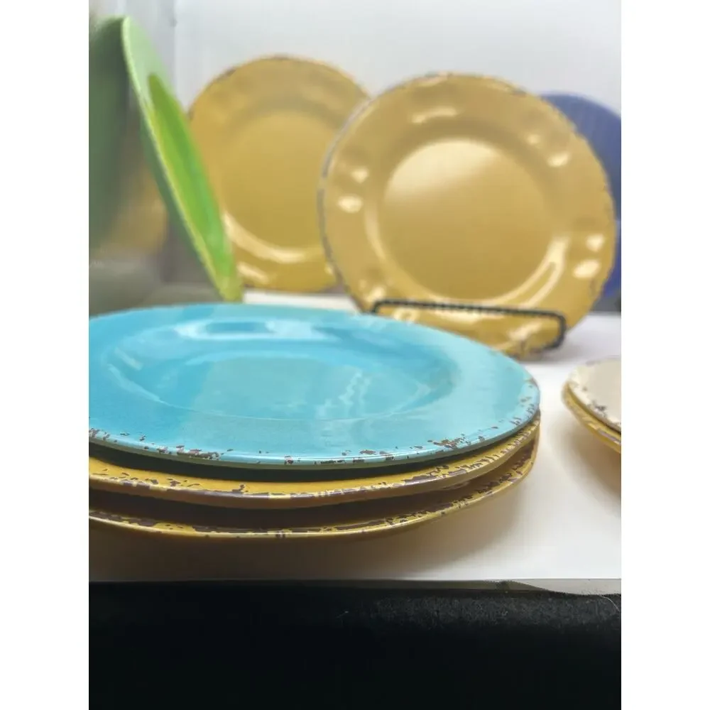 Pier 1 Carmelo Beautiful Colors Melamine Rustic 8.5” Plates Set of 10.